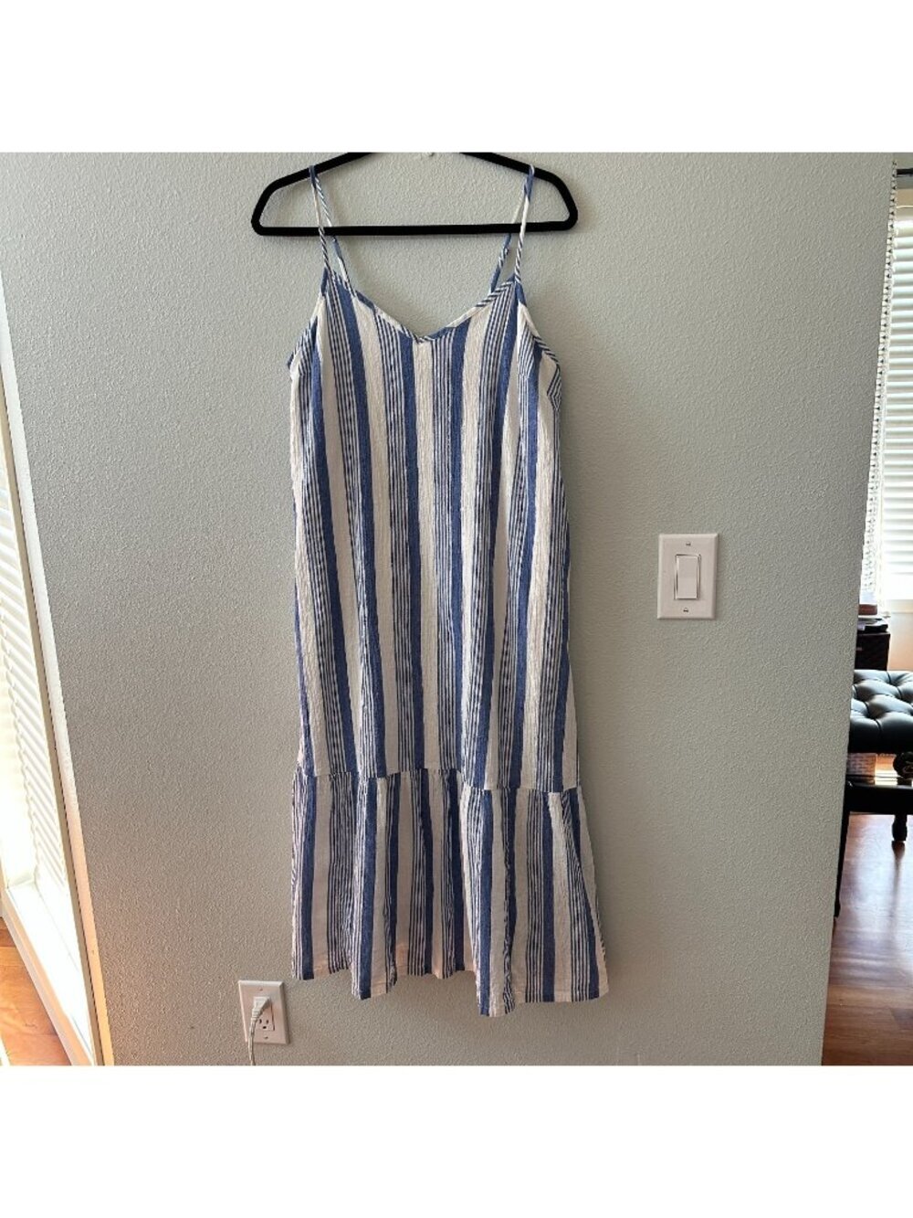 J. Crew Factory Strappy 100% Cotton Blue White Midi Sundress Dress MEDIUM